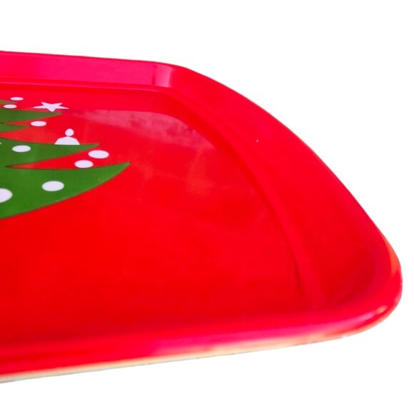 Red Christmas Tree Serving Tray Holiday Vintage Plastic Dinner Party Decor - Picture 7 of 16